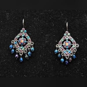 Joan Rivers Drop Earrings w/ AB Coated Crystals Gun Metal Grey 1½" Drop